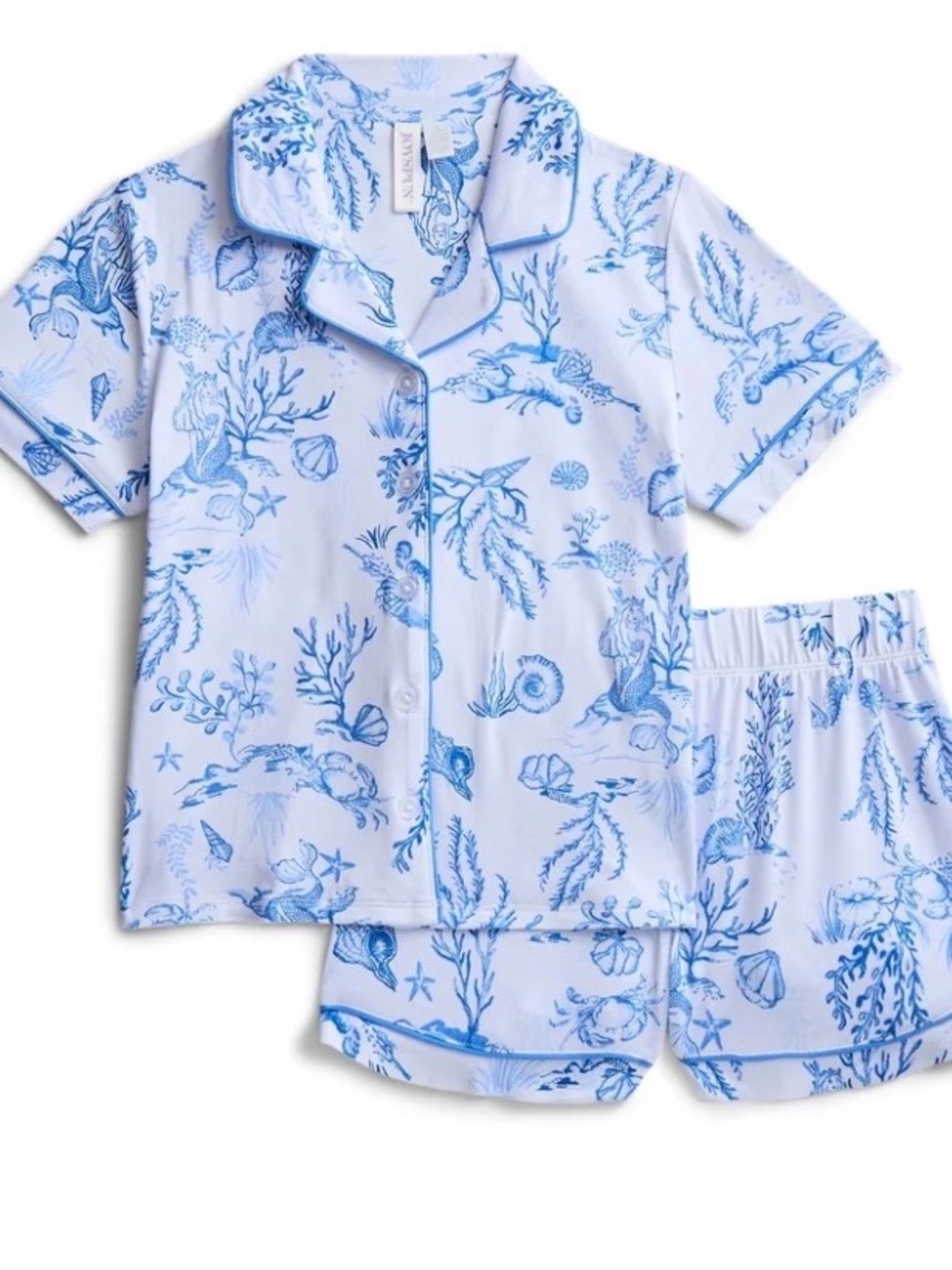 Joyspun Kid’s Blue Sea Creature Notch Collar Short Pajama Set